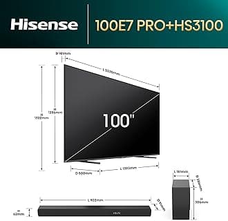 Hisense TV & Soundbar Bundle: 100E7NQTUK PRO TV with Quantum Dot Colour Plus the HS3100 Soundbar with 480W Power, Direct Surging Sound, The Perfect Match for the ultimate Audio-Visual Experience