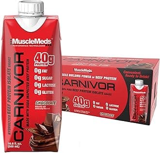 MuscleMeds Carnivor RTD, Ready to Drink Protein, Lactose Free, Sugar Free, 40g Isolate Protein, Muscle Building, Recovery, Chocolate, 16.9 Fl Oz (Pack of 12)