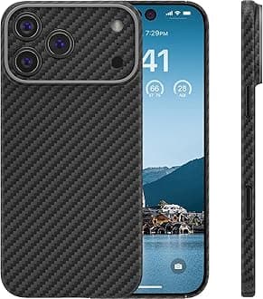 Real Aramid Fiber for iPhone 17 Pro Max Case, [NO-case Feeling] Durable Sturdy Aramid Fiber with 0.5mm Slim Case for iPhone 17 Pro Max Thin and Minimalist in Carbon Fiber Design, Grey Black