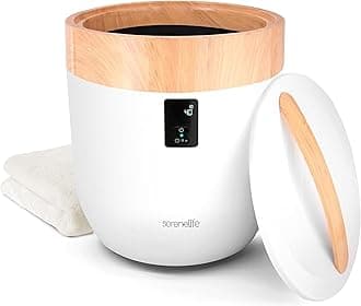 SereneLife Counter Towel Warmer Bucket - with Customized Fragrance for Spa and Bathroom, Luxury Heater, Auto Shut Off, Fits 1 Large Blanket, Bathrobe, PJs (Natural)