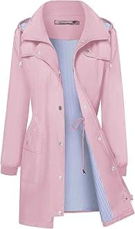 Bloggerlove Women's Raincoats Windbreaker Rain Jacket Waterproof Lightweight Outdoor Hooded Trench Coats S-XXL