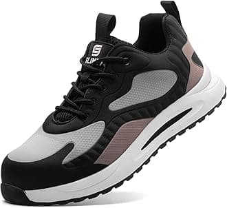 – Safety Shoes for Men Women Steel Toe Boots Non-Slip Lightweight Breathable Sneakers Puncture Proof Protective Industrial Black Work Shoes