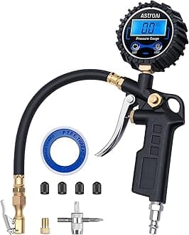 AstroAI AstroAI Digital Tire Inflator with Pressure Gauge, Medium 250 PSI Air Chuck and Compressor Accessories Heavy Duty with Rubber Hose and Quick Connect Coupler for 0.1 Display Resolution, Black