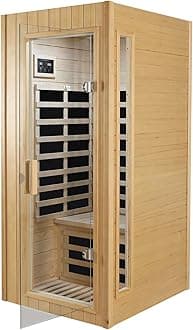 LTCCDSS Far Infrared Sauna Home Canadian Hemlock Wood Sauna 1 Person 1300W Low-EMF Indoor Saunas 120V with Bluetooth, LED Light, LCD Control Panel and Tempered Glass Door, Room: 33 * 38.3 * 73 inch