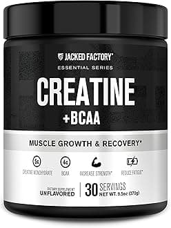 Jacked Factory Creatine + BCAAs - Creatine Monohydrate + BCAA Powder for Increased Post-Workout Recovery, Performance, Lean Muscle Growth, & Reduced Fatigue - 30 Servings, Unflavored