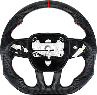 LOSCHEN Steering Wheel for Dodge, 3K Real Carbon Fiber Steering Wheel for Dodge/Jeep Grand Cherokee/SXT/GT/RT/SRT/HELLCAT, Perforated Leather Upgrade D-shaped Flat-bottom(with Heating Function)