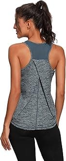 Aeuui Workout Tops for Women Mesh Racerback Tank Yoga Shirts Gym Clothes Blue Black