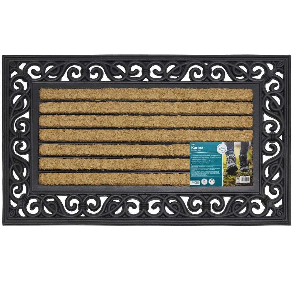 JVL Rectangular Rubber and Thick Coir Heavy Duty Karina Dormat 45 x 75 cm