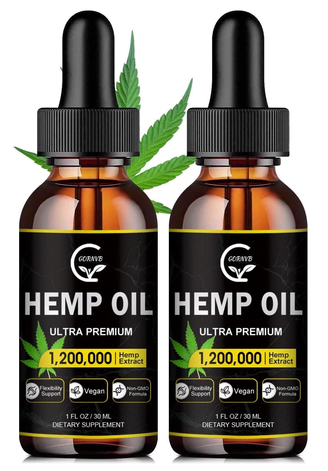 (2-Pack) High Potency Hemp Oil - Maximum Strength, Immune System Support, Focus Calm, Relaxation, Mood, Pure Extract, Organic, Vegan, Non-GMO