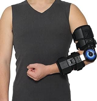 Orthomen Hinged ROM Elbow Brace, Adjustable Post OP Elbow Brace Stabilizer Splint Arm Injury Recovery Support After Surgery Fracture Rehabilitation (Left)