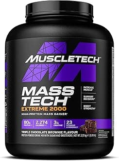 MassTech Extreme Protein Powder, Weight & Muscle Mass Gainer, Whey Mass Protein Powder With 3g Creatine, 80g Protein, 2,274 Calories, 2.72kg, Triple Chocolate