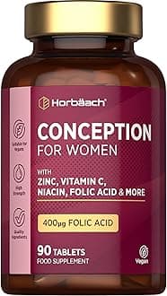 Conception Vitamins for Women | 400µg Folic Acid for Fertility Support - 3 Months Supply | Multivitamin & Mineral Formula with Vitamin C, Iron, Zinc & More! | 90 Vegan Tablets | by Horbaach