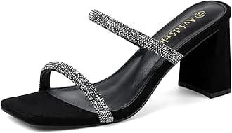 Avidirk Women's Square Open Toe Heeled Sandals Two Strap Mules Slip On Block Chunky Mid Heels Sandals