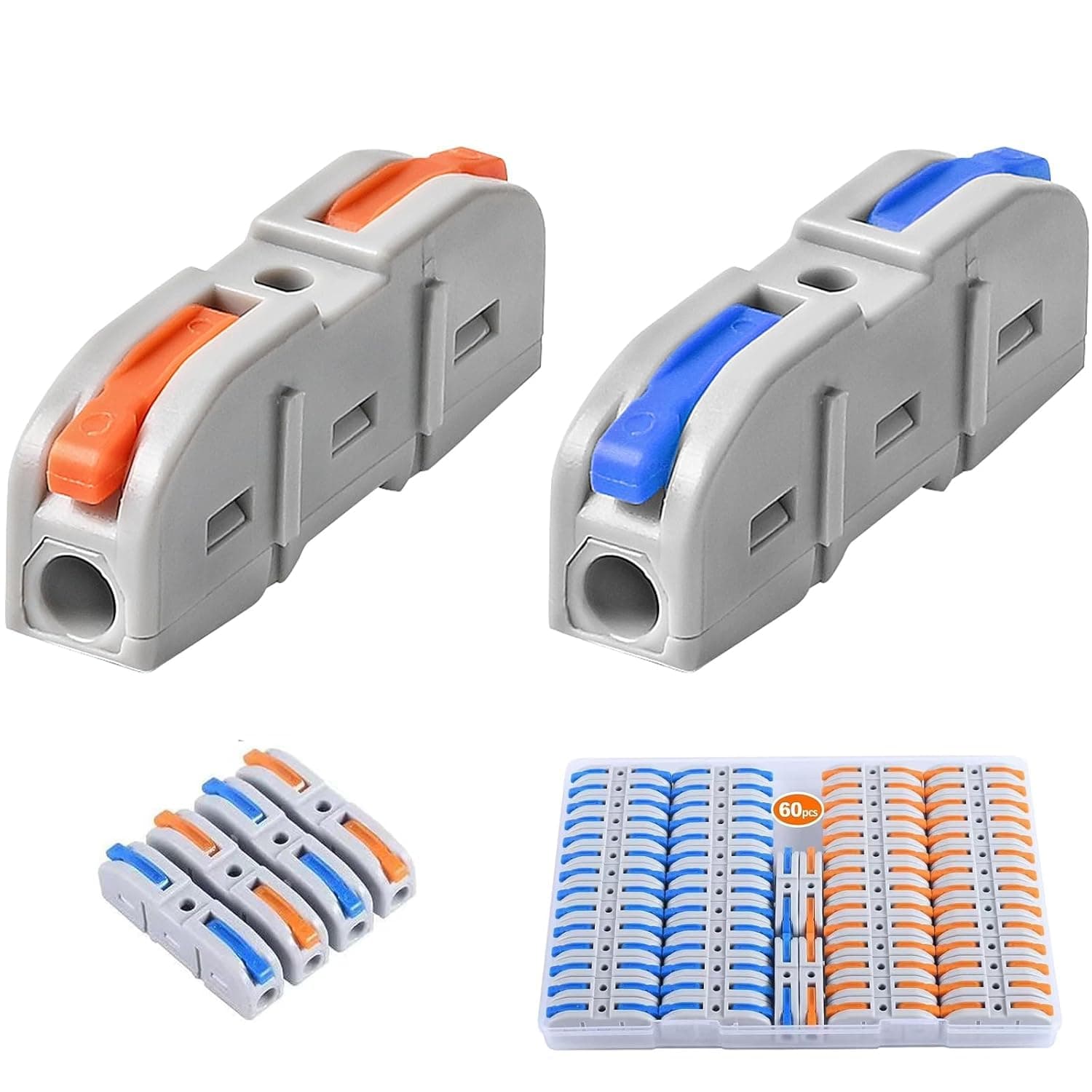 60 Pcs Lever Wire Connectors. 1 to 1 Inline Electrical Connector, Compact Splicing Electrical Connectors Butt Terminals for Quick Connect 28-12 AWG