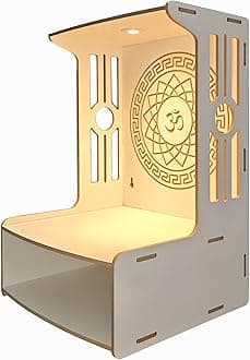 Alpine Willow Wooden Wall Mounted Pooja Mandir with LED Spotlight | Engineered Wood Temple for Home | Frosty White Finish | DIY Assembly | (H-18, W-12, D-12 inch)