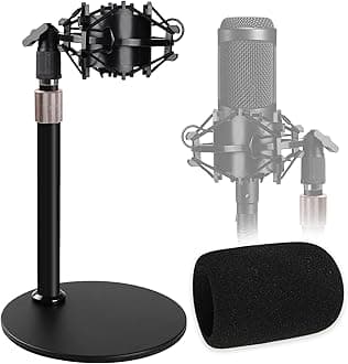 Audio Technica Mic Stand AT2020 with Shock Mount Foam Windscreen, AT2020 Microphone Stand with Pop Filter Shock Mount for Audio Technica AT2020 AT2020USB+ AT2035 ATR2500 Condenser Microphone