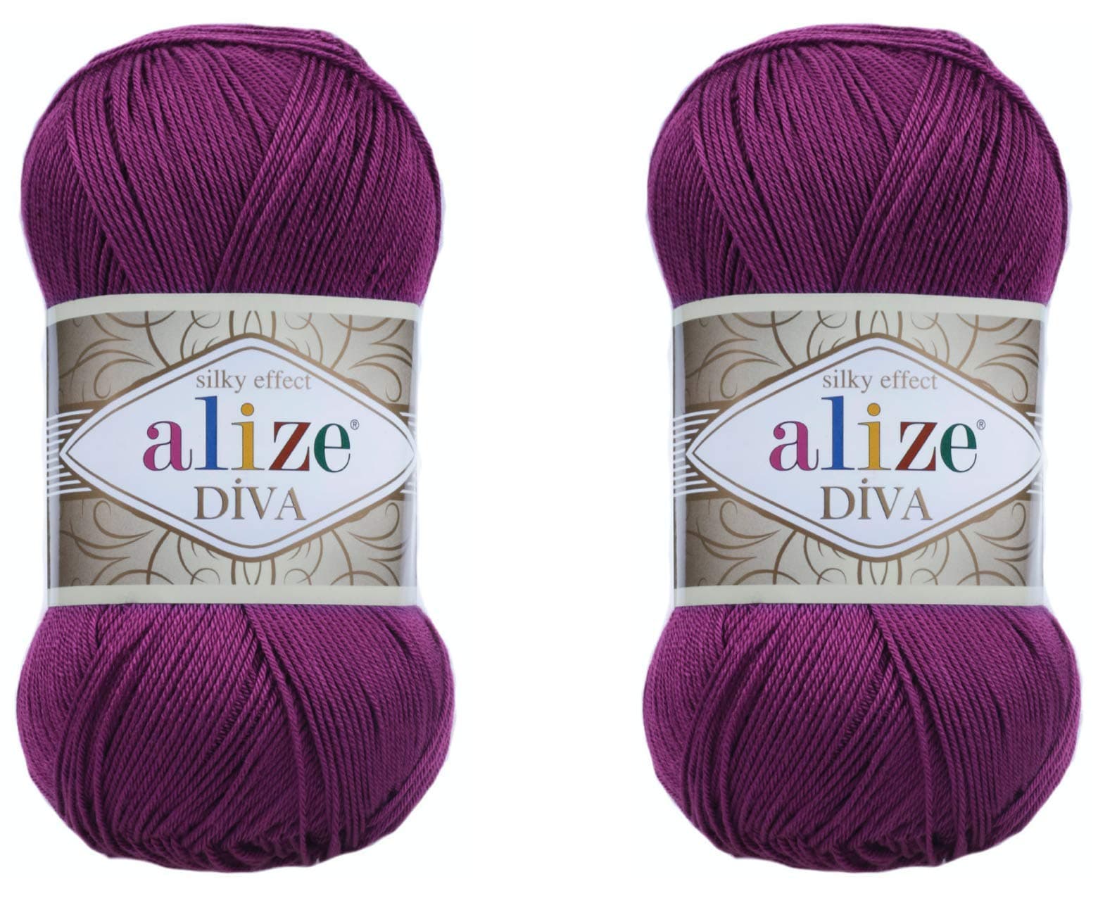 Diva Hand Knitting Yarn - 100% Microfiber Acrylic With Silk Effect - Crochet Art Lace Craft - 2 Skeins, 200gr, 767 Yds (297-Plum)