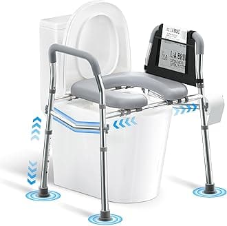 Raised Toilet Seat with Handles, Height and Width Adjustable FSA/HSA Eligible Toilet Seat Risers for Seniors 400lb Cozy Padded Raised Toilet Seat for Elderly, Handicap and Disabled Silver