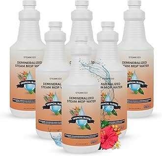 Steam & Go Demineralized Water for Steam Cleaner - PVC-Free Floor Cleaning Solution Compatible for All Steam Mops - Multi-Surface Cleaner for Home Surfaces - Tropical Bloom Scent, 32 oz (Pack of 6)