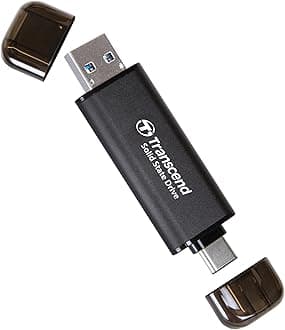Transcend 310C 512GB USB C & USB A External Portable SSD, Up to 1,050 MB/s, 5 Yr Warranty, Black, for iPhone 15 pro max, MacBook, Ipad, Laptop and Desktop TS512GESD310C