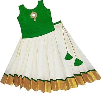 GenericSilstory Onam Traditional Kerala Set Kasavu dress for Baby Girl's, Kids, Girls and Teens - Pattu Pavada Silk & Traditional Classic Lehenga Choli 0-14 years