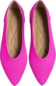 TINGRISE Women's Flats Shoes Pointed Toe Knit Ballet Comfortable Dressy Slip On Flat