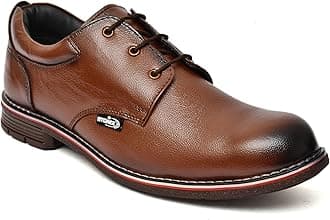 STONIX® Formal Premium Safety Shoes for Men's | Steel Toe cap | Slip and Water Resistant | Leather Material & TPR Sole | Comfortable for Construction Work's, (SIZE-11, BROWN)