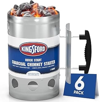 KINGSFORD Heavy Duty Deluxe Charcoal Chimney Starter, Large Capacity Zinc Steel BBQ Fire Starter with Heat Shield and Stay-Cool Handle, Vented Base Air Vents for Fast Even Lighting - 6 Pack