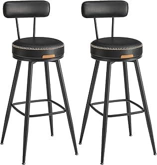 EKHO Collection - Bar Stools Set of 2, Swivel Bar Height Bar Stools with Back, Synthetic Leather with Stitching, Mid-Century Modern, 30-Inch Tall Barstools for Kitchen Home Bar, Ink Black