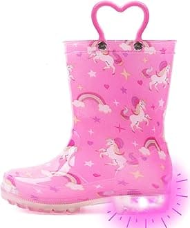 Outee Toddler Kids Adorable Lightwight Waterproof Rain Boots Light Up by Steps