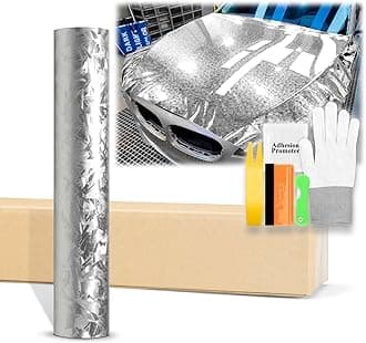 60"x72" (5FTx6FT) Gloss Silver 24K Chopped Forged Carbon Fiber Textured Vinyl Wrap Auto Car Sticker Decal Sticker Film Sheet Bubble Free Air Release Technology with Tool Kit