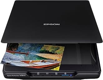 Perfection V39 II - Color Photo, Tax Receipt & Document Flatbed Scanner - 4800 dpi Optical Resolution - High-Rise, Removable Lid - Scan to Cloud - USB Power - Image Scanning - Black