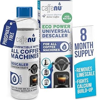 Universal Coffee Machine Descaling Solution. Coffee Machine Descaler Liquid 2 Uses. Descaler Kit. Part of your Barista Accessories Set. Compatible with Nespresso, Phillips, Lavazza, Verismo and More!