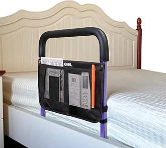 AOHHL Bed Rails for Elderly Adults Safety with Adjustable Heights Storage Pocket Assist Support Side Railings for Seniors Citizens Slides Under Mattressbed Cane Bed Guard Bed Handles Bars (Purple)