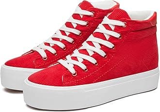 THATXUAOVWomens Corduroy High Top Sneakers,Casual Platform Shoes for Women,Lace up Platform Tennis Shoes