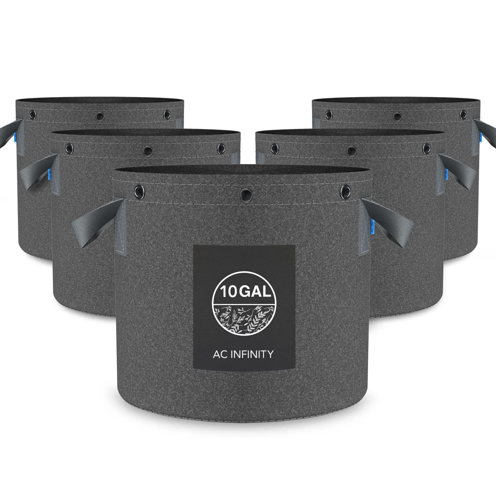 AC Infinity Heavy Duty Fabric Pots, 10 Gallon Aeration Reusable Grow Bags 5-Pack with 500G Thick Nonwoven Fabric and Multi-Purpose Rings, for Low Stress Plant Training Fruits, Vegetables, and Flowers