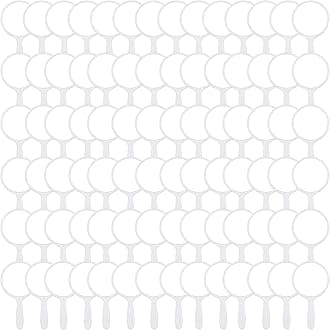 Vinsot 100 Pcs Handheld Mirror Bulk Small Hand Compact Mirrors with Handle Plastic Travel Makeup Portable 3.94 x 2.16 Inch for Birthday Dress up Wedding Practice Pronunciation (White)