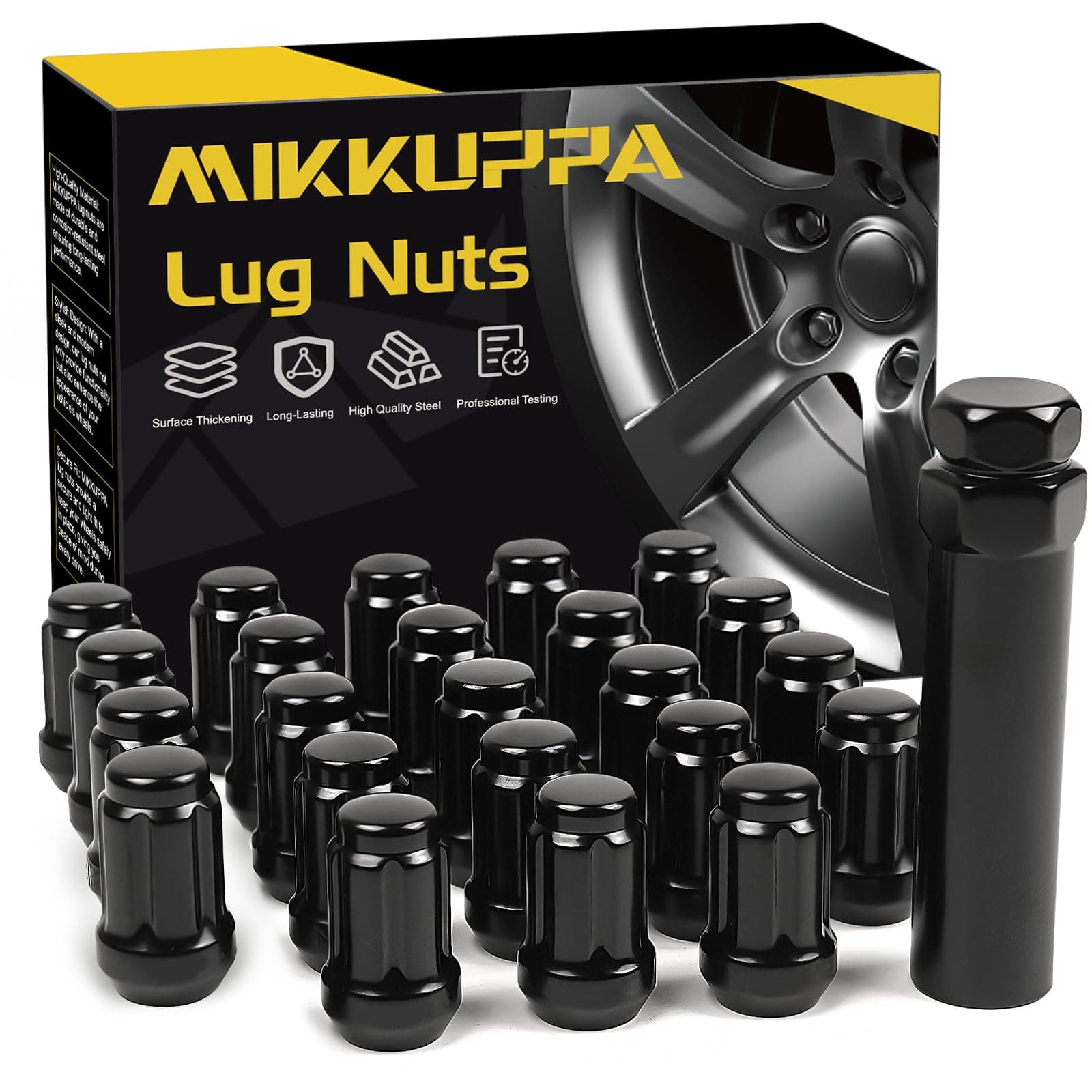 MIKKUPPA 23pcs 1/2"-20 Lug Nuts Replacement for 1987-2018 Jeep Wrangler JK, 2002-2012 Jeep Liberty, 1993-2010 Jeep Grand Cherokee Aftermarket Wheel - Black Closed End Tire Lug Nuts with Socket Key