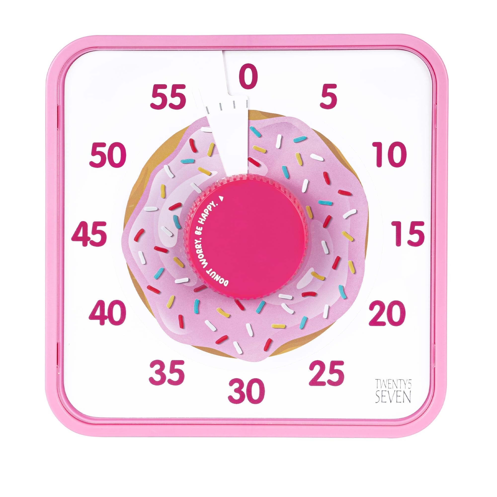 TWENTY5 SEVEN Countdown Timer 7.5 inch, 60 Minute 1 Hour Visual Timer for Classroom Teaching Tool Office Meeting, Mechanical Countdown Clock for Kids Exam Time Management Magnetic, Pink Donut