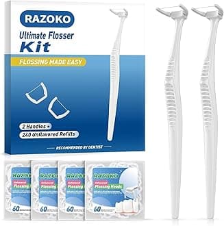 Reusable Dental Flosser Kit, Extra Strong Shred-Resistant Floss, for Hard to Reach Areas, PTFE & PFAS Free (2 White Handles + 240 Refills)