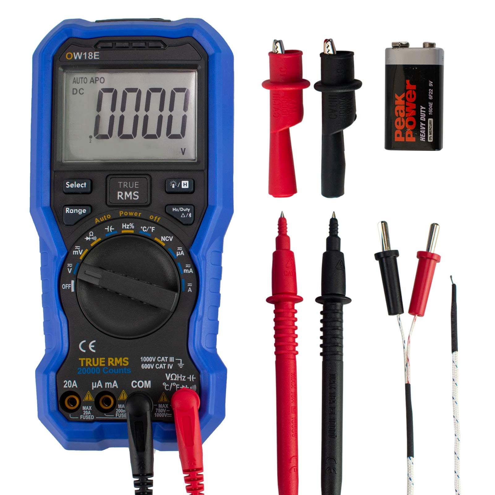 OWON OW18E Bluetooth Digital Multimeter 20000 Counts, Voltmeter Ammeter Ohmmeter Circuit Checker with Backlight LCD Test Leads,Portable Multi r Measures Current Resistance,T-Rms NCV Data Logger
