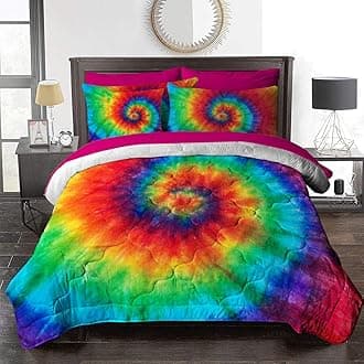 BlessLiving 8 Piece Boho Bed in A Bag Twin Size Complete Set - Rainbow Tie Dye Comforter Set with Sheets - 1 Comforter, 2 Pillow Shams, 1 Flat Sheet, 1 Fitted Sheet, 1 Cushion Cover, 2 Pillowcases