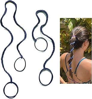 2 Packs (1pc16"+1PC 25") Navy Blue Hair Ties No Metal Hook for Women, Elastic Pony Tail Wrap Tie No Damage for Long Thick Curly Hair Strong Braided Ponytail Holders for Water Wind Sports
