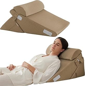 3Pcs Orthopedic Bed Wedge Pillow Set, Foam Wedge Pillow Post Surgery for Back, Leg and Knee Support, Adjustable 9&12 Inch Folding Triangle Pillow for Sleeping, Acid Reflux, Snoring, Brown