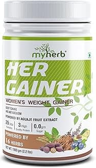 MYHERB Women’s Weight Gainer,Her Gainer With 16 Herbs & Aguaje Fruit,3 High Qaulity Protien,For Weight & Mass Gainer And Muscle Growth For Women (1 kg (Pack of 1), Natural Coffee Latte)