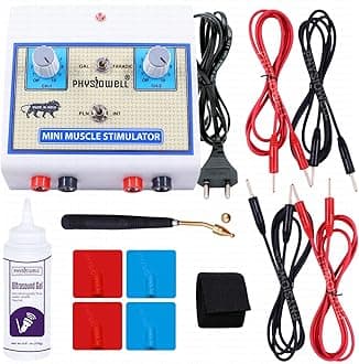 Mini Muscle Stimulator Physiotherapy Machine (MS) | Faradic & Galvanic Electrotherapy Device | Muscle Stimulation Machine for Pain Relief, Rehab & Toning | Portable Physio Equipment with Electrodes & Cables