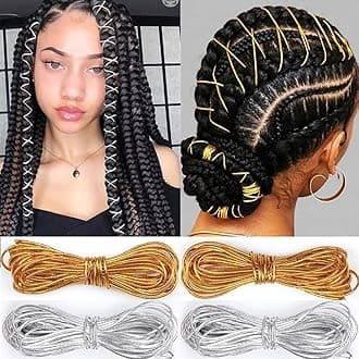 4 Pieces 5M Dreadlock Braids Hair Accessories Gold Silver Braiding Hair Deco Styling Shimmer Stretchable African Braid Braided Elastic Cord Ornament Hanging Decorating Gift Wrapping