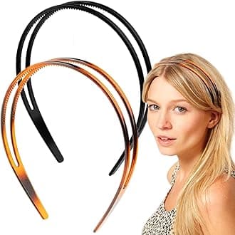 Dazzhues 2 Pieces Plastic Headbands for Women Non-Slip Double Row Teeth Comb Headband Fashion Hair Hoop Hair Bands with Tooth Simple and Chic Accessory for Women Girls Decorations (Black, Brown)