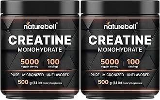 NatureBell 2 Pack Creatine Monohydrate Powder 500 Grams, 5000mg Per Serving, Pure Unflavored Creatine Powder - Micronized - Pre Workout | Keto | Vegan | Dissolves Easy | Filler Free