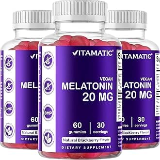 Vitamatic Melatonin 20mg Gummies for Adults, 30 Servings - 60 Vegetarian Gummies - Non-Habit Forming Supplement (60 Gummies (Pack of 3))